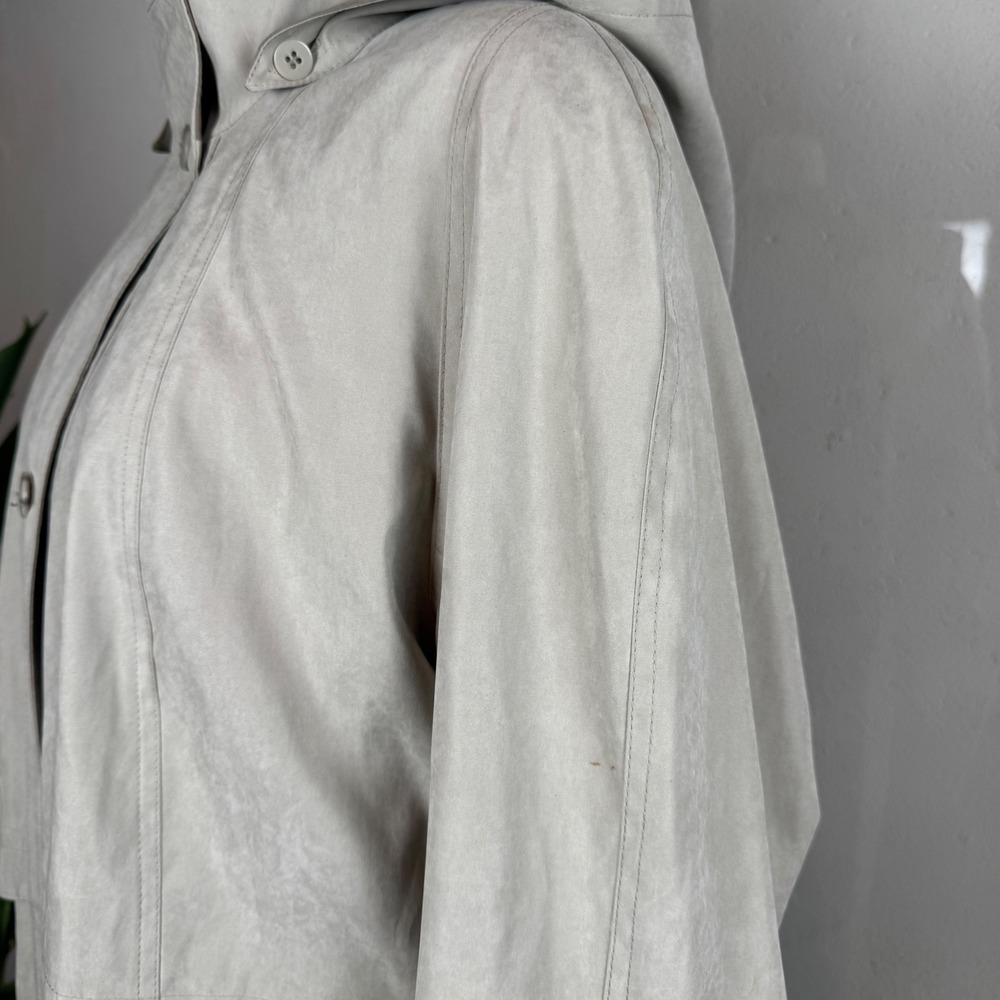 Vintage Beige Hooded Trench Coat Longline Belted Oversized Raincoat Womens 14P - Picture 8 of 12